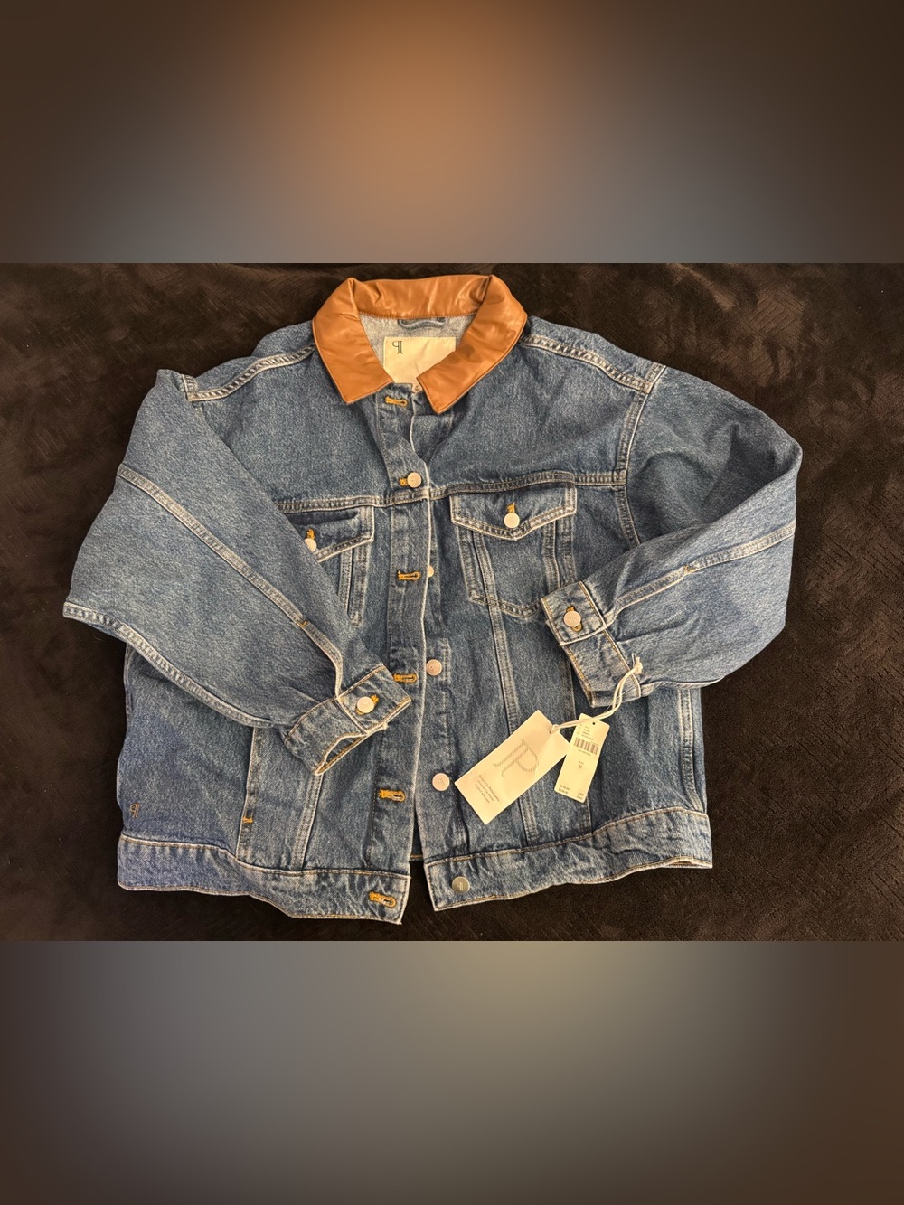 Pilcro / Anthropologie -The Weston Leather-Collar Denim Boyfriend Jacket- M -NWT - Picture 5 of 8
